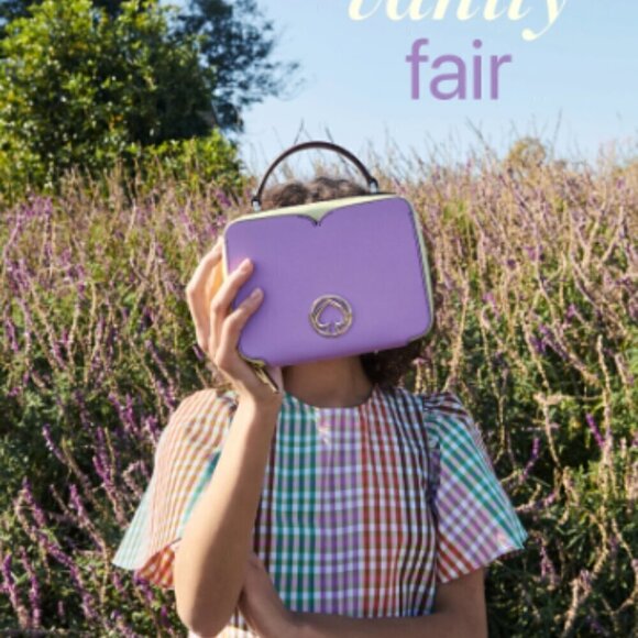 NWT!! Kate Spade Vanity Mini Top Handle Bag -Purple/Cream yellow(Irisbloom) - Picture 2 of 16